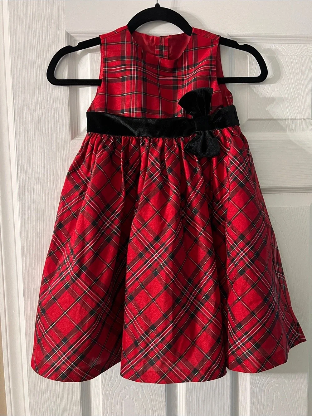 Gymboree Christmas Red Plaid Dress Size 5T Black Velvet Bow Holiday Party
